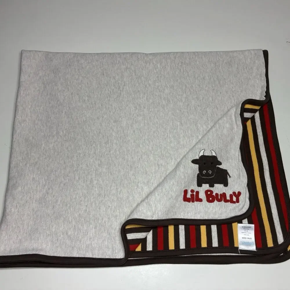 Gymboree Giddy Up Lil Bully Baby Blanket Gray Brown Red Striped 2009 Cow - READ